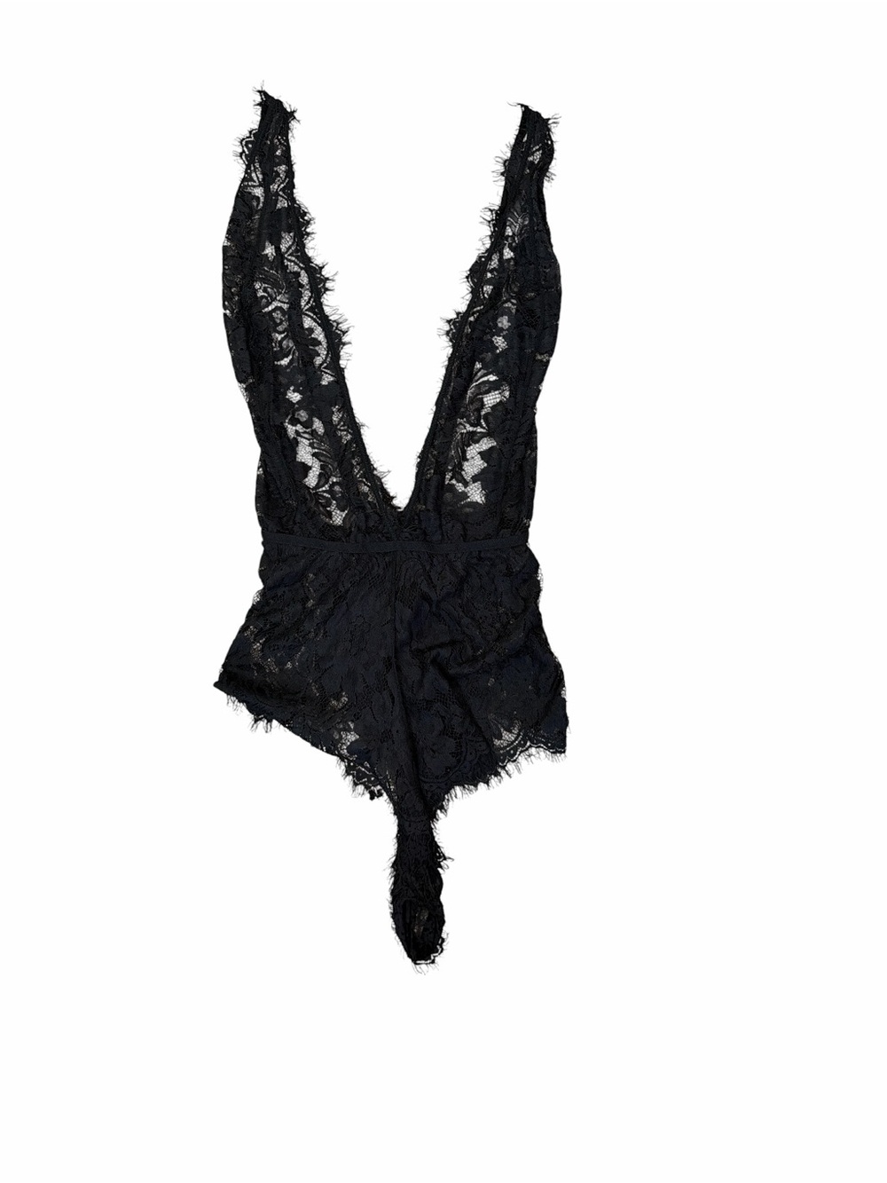 Fantasy Lingerie Black Lace Teddy Bodysuit QS Plunge Eyelash Lace Sheer